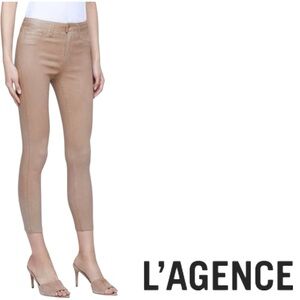 NWT L'Agence Margot Skinny High Rise Coated Denim Jeans Cappuccino Brown Size 26